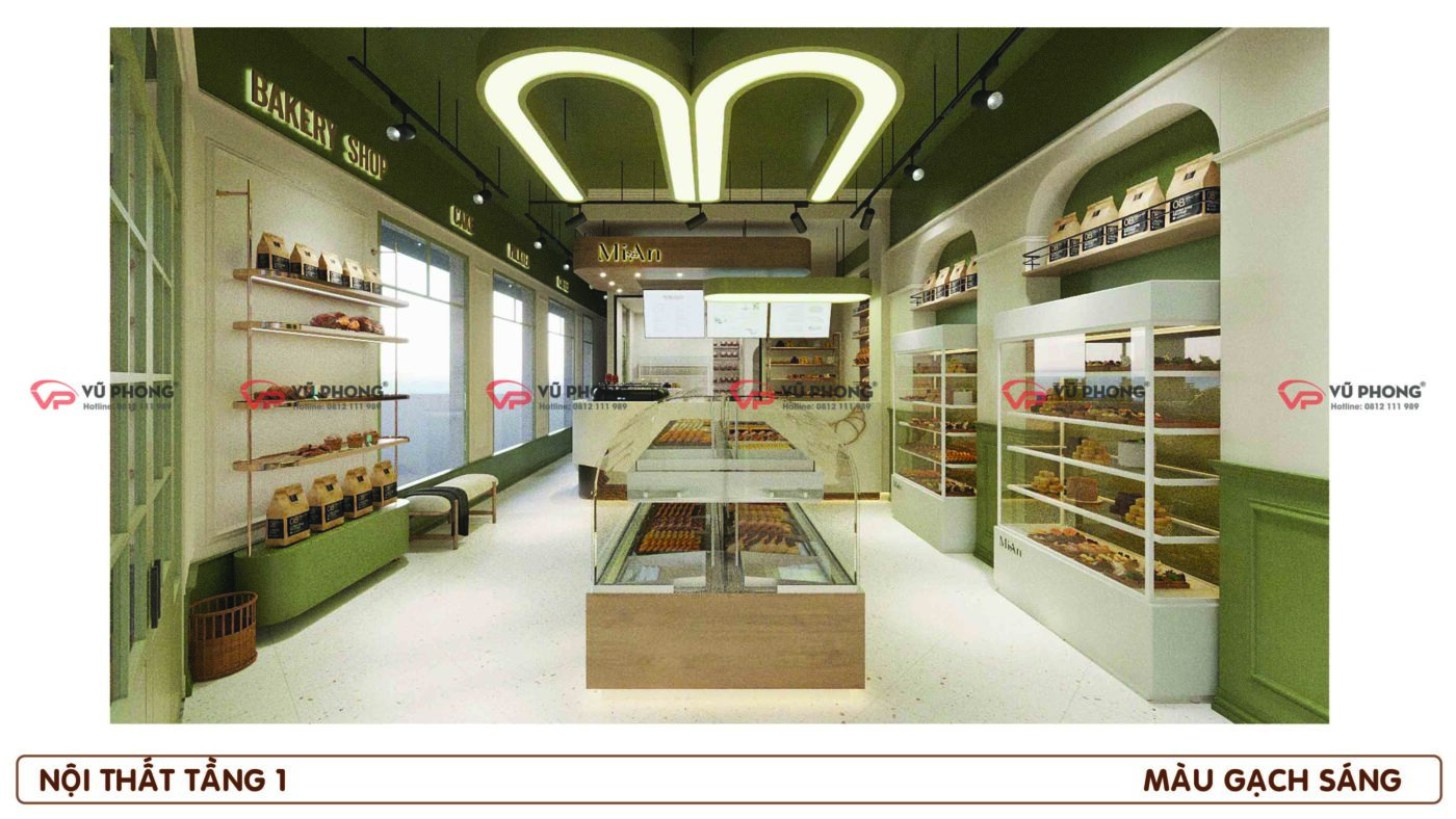 Thi công quầy thu ngân tiệm bánh MIAN tại Hải Dương với thiết kế gọn gàng và hiện đại.