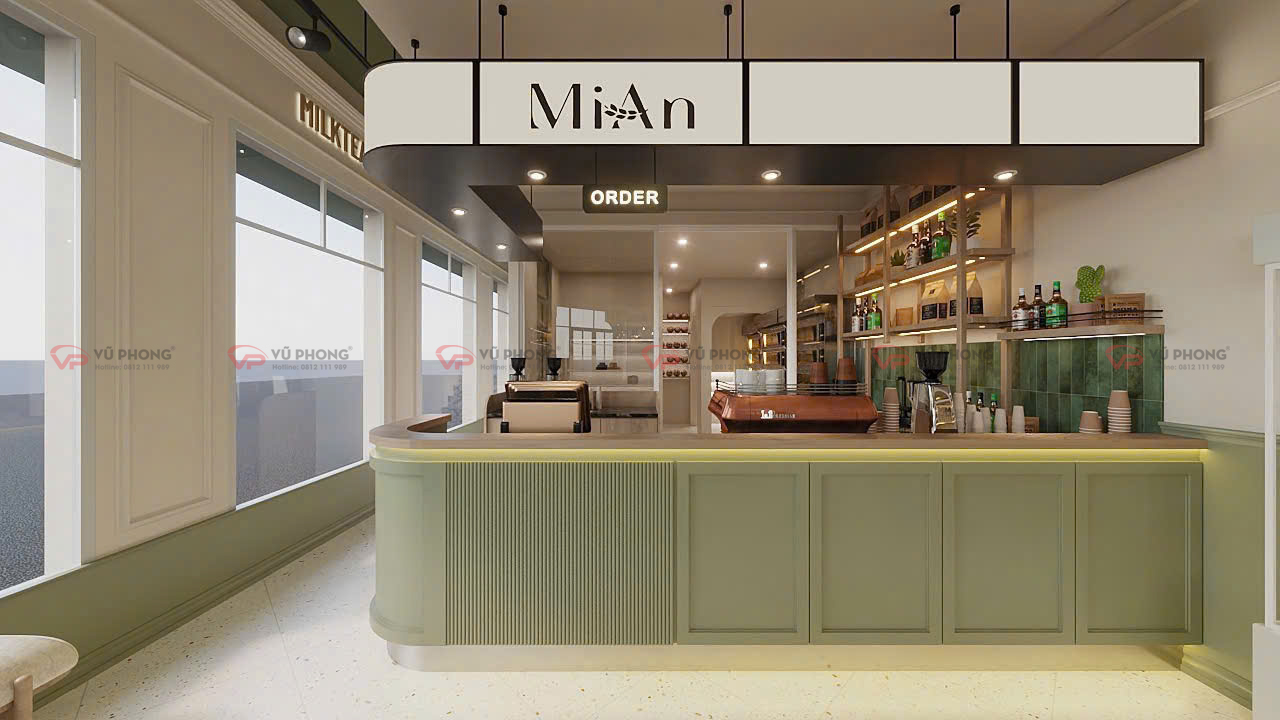 Thi công kệ trưng bày bánh tại tiệm bánh MIAN giúp tối ưu không gian trưng bày sản phẩm.