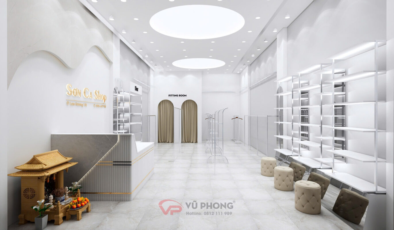 Thiết kế shop thời trang đẹp tại Hải Dương Sơn Ca cơ sở 2 với không gian hiện đại, bố trí khoa học và thu hút khách hàng