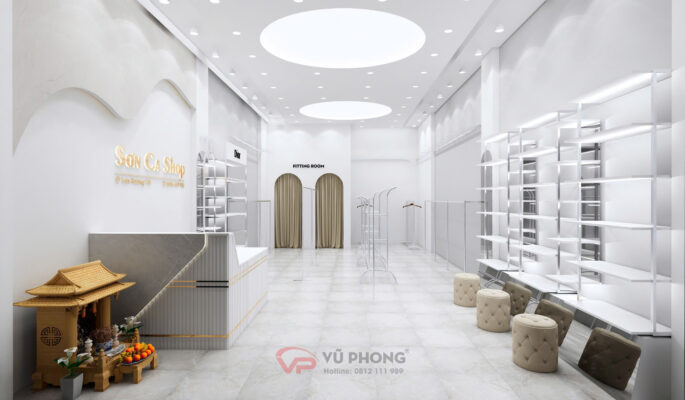 Thiết kế shop thời trang đẹp tại Hải Dương Sơn Ca cơ sở 2 với không gian hiện đại, bố trí khoa học và thu hút khách hàng