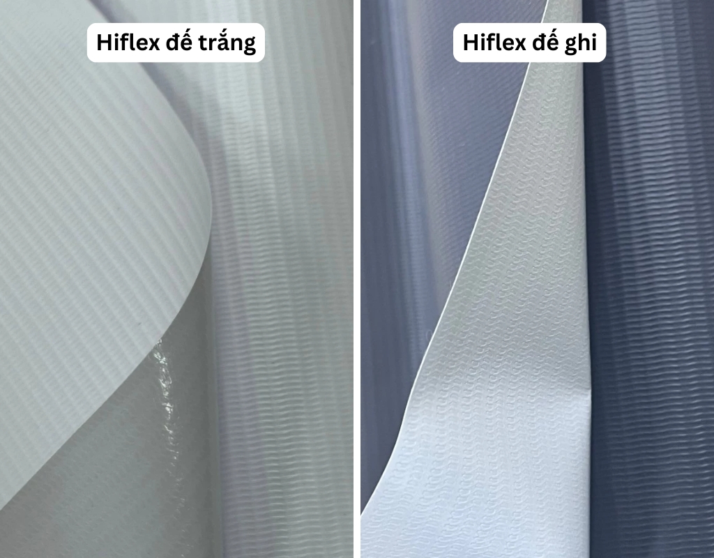 Phân biệt bạt Hiflex thường đế trắng và bạt đế xám 2 da chống xuyên sáng giúp tăng độ bền biển hiệu.