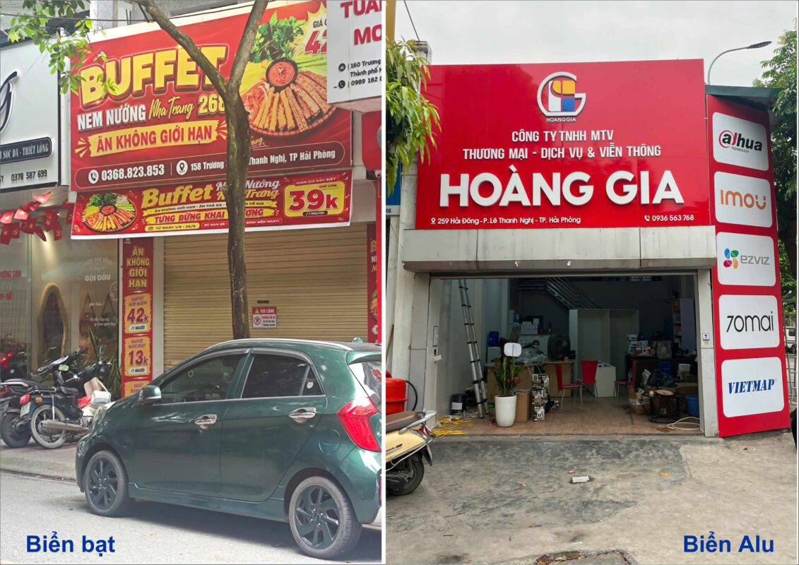 So sánh mẫu biển quảng cáo bằng alu và biển bạt